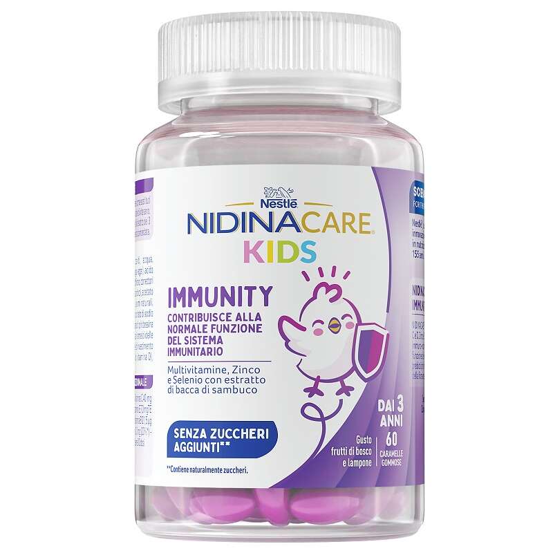 Nidinacare kids immunity - 60 caramelle gommose gusto frutti di bosco e lampone senza zuccheri aggiunti senza glutine senza lattosio