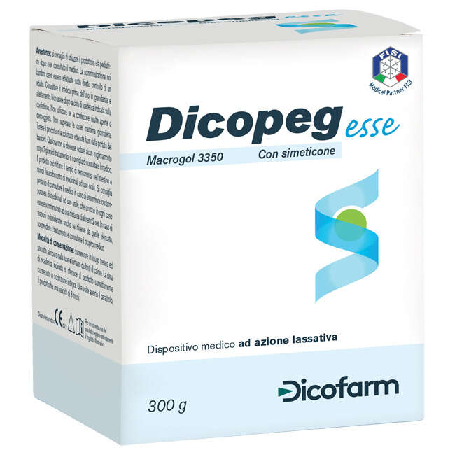 Dicofarm - Polimero inerte idrosolubile macrogol 3350 dicopeg esse con simeticone per trattamento stipsi polvere 300 g