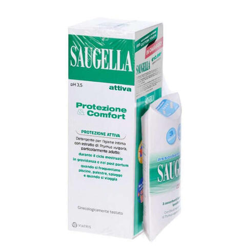Saugella - Protezione&comfort bundle 1 attiva 250 ml + 3 assorbenti interni regular in omaggio + gadget stickers motivazionali