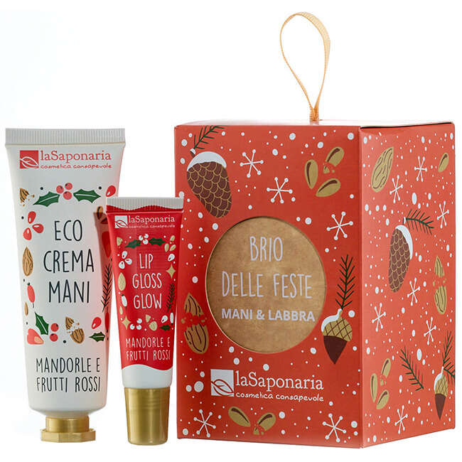 La saponaria - Lanterna brio delle feste 1 crema mandorle frutti rossi 40 ml + 1 lipgloss glow 12 ml