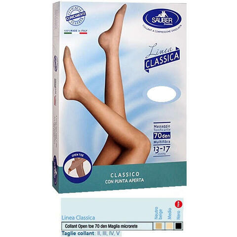 Sauber - Collant open toe maglia microrete 70 den colore neutro beige taglia 2 linea classica