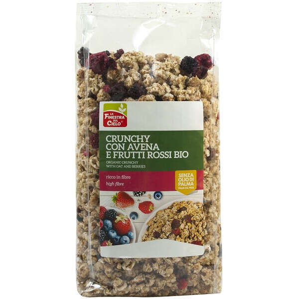 La finestra sul cielo - Fsc crunchy con avena e frutti rossi bio ad alto contenuto di fibre con olio di girasole senza olio di palma 375 g