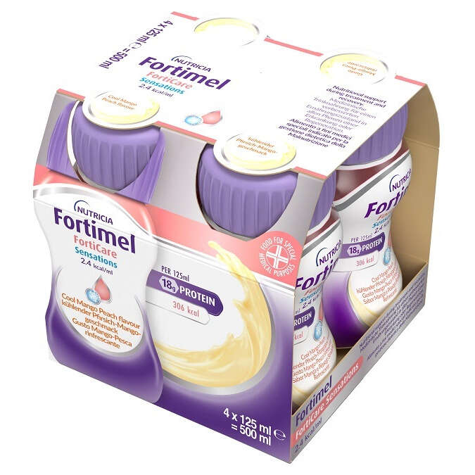 Fortimel - Forticare sensation 2,4 kcal/ml pesca/mango rinfrescante 4 pezzi da 125 ml