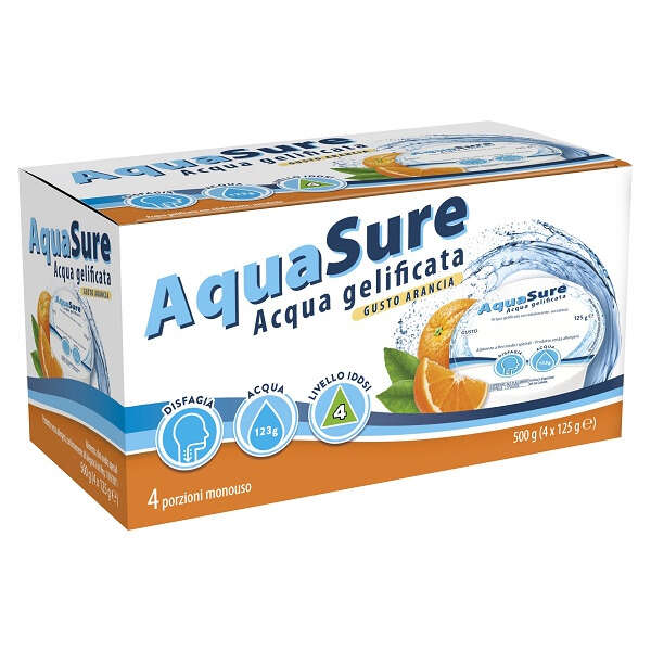 Aquasure - Acqua gelificata arancia edulcorata multipack 4 pezzi da 125 g