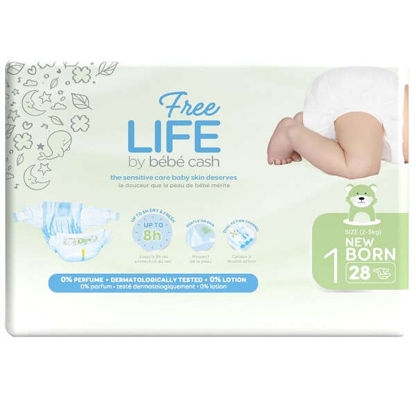 Freelife by bebecash new born taglia 1 2-4 kg girovita 30-41cm - Freelife by bebecash pannolini new born taglia 1 2-4 kg girovita 30-41 cm 28 pezzi