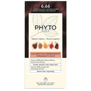 Phyto - Color kit color 6,66 castano intenso rosso ciliegia 1 latte rivelatore 50 ml + 1 crema colorante 50 ml + 1 maschera prolunga colore 10 ml + 1 paio di guanti