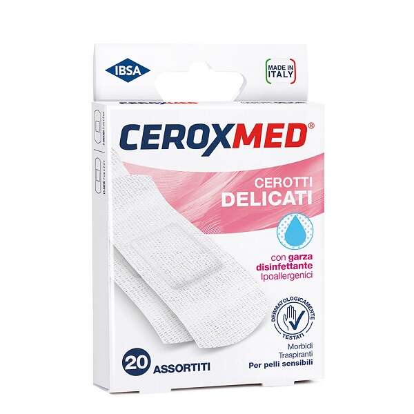 Ceroxmed - Cerotti delicati  con garza disinfettante ipoallergenici per pelli sensibili assortiti 20 pezzi