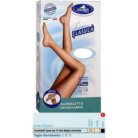 Sauber - Gambaletto open toe maglia microrete 70 den colore medio taglia 4 linea classica