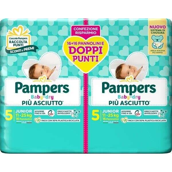 Pampers - BABY DRY PANNOLINO DUO DOWNCOUNT JUNIOR 32 PEZZI