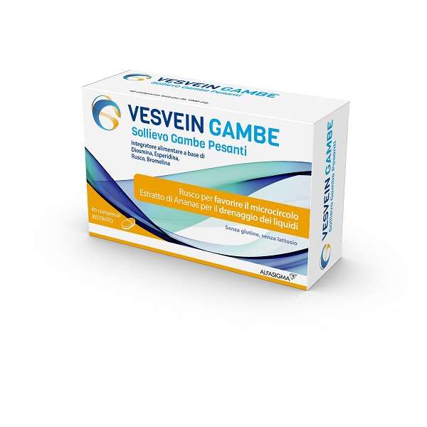 Vesvein gambe - Sollievo gambe pesanti 60 compresse bistrato da 1000 mg senza glutine senza lattosio