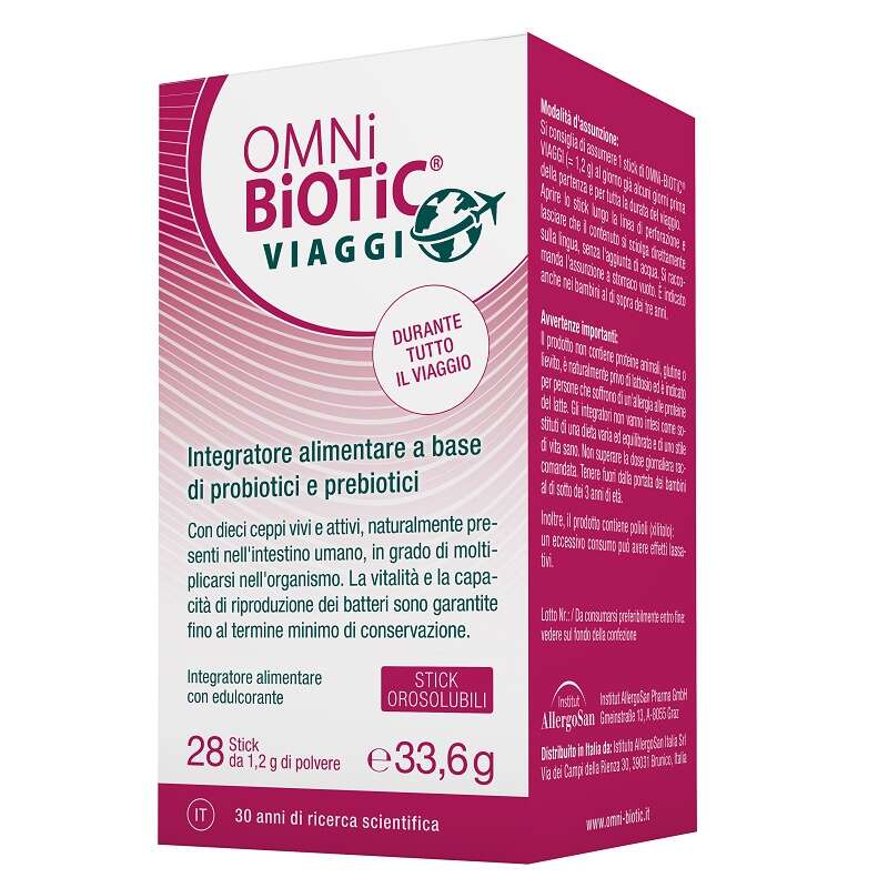Omni biotic viaggi - 28 stick orosolubili da 1,2 g con edulcorante senza glutine senza lattosio