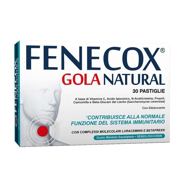 Fenecox gola natural mentolo eucaliptolo - 30 pastiglie con edulcorante senza zuccheri senza glutine naturalmente privo di lattosio