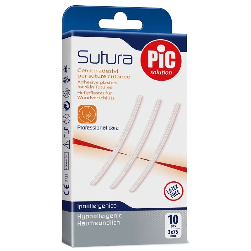 Pic - Solution sutura cerotti suture cutanee 3x75 mm 10 pezzi
