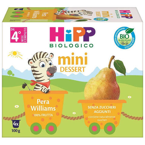 Hipp - Bio mini dessert pera williams 4 vasetti x 100 g senza zuccheri aggiunti e senza glutine