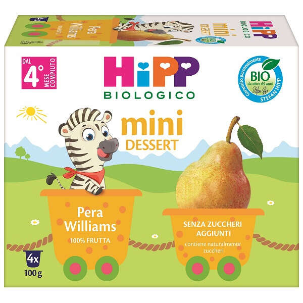 Hipp - Bio mini dessert pera williams 4 vasetti x 100 g senza zuccheri aggiunti e senza glutine