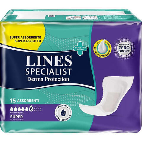 Lines - Pannolone per incontinenza  specialist derma protection sagomato anatomico super 15 pezzi