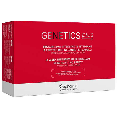 Vivipharma - Genetics plus programma intensivo 12 settimane a effetto rigenerante per capelli con cellule staminali vegetali 14 fiale 5 ml + 1 spray 100 ml