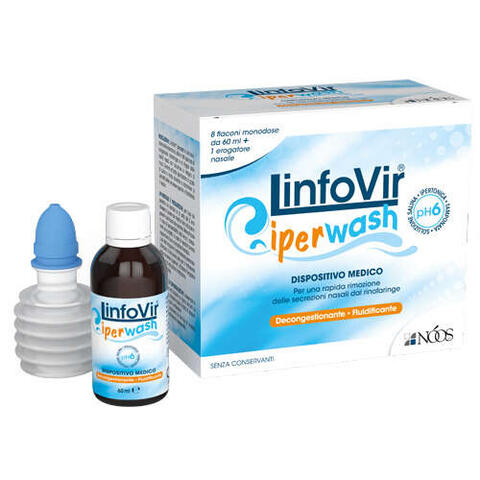 Noos - Linfovir iperwash soluzione salina ipertonica tamponata 8 flaconi da 60 ml + 1 erogatore nasale