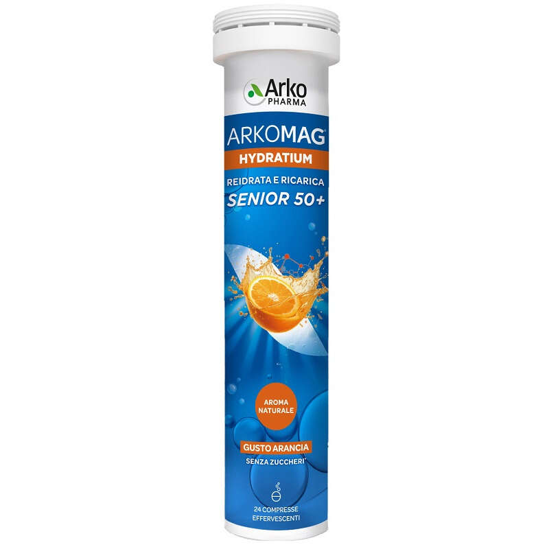Arkofarm - Arkomag hydratium reidrata e ricarica arancia senior 24 compresse effervescenti basso contenuto di zuccheri con edulcorante