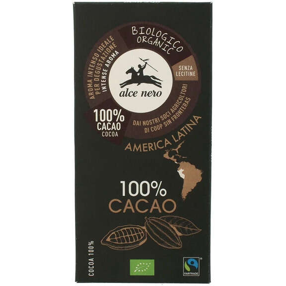 Alce nero fairtrade - Tavoletta cioccolato extrafondente bio 100% cacao 50 g