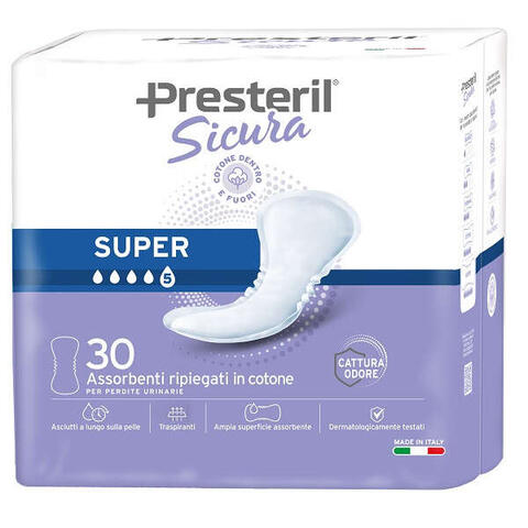 Presteril sicura assorbenti super - Presteril sicura assorbente incontinenza super 30 pezzi