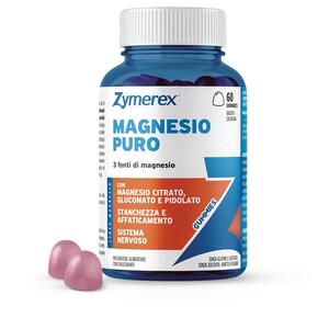 Zymerex - Magnesio puro 60 gummies gusto ciliegia con edulcoranti senza zuccheri senza glutine senza lattosio