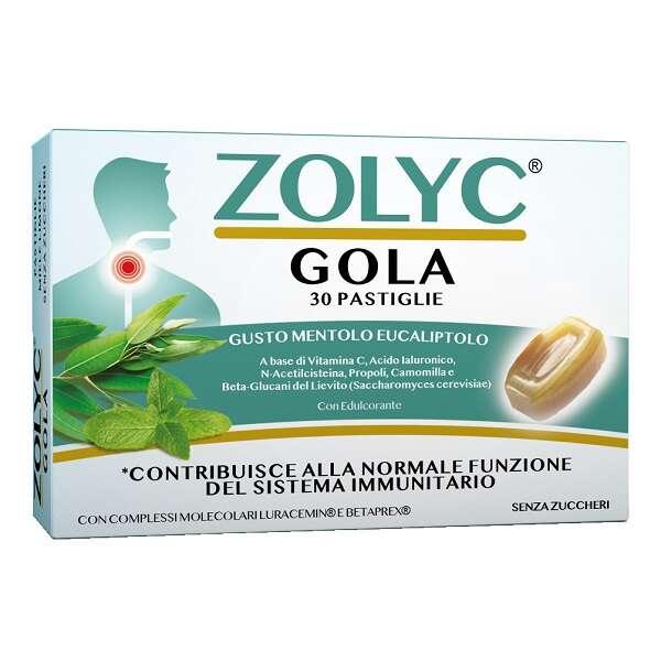 Zolyc gola mentolo eucaliptolo - 30 pastiglie con edulcorante senza zuccheri senza glutine naturalmente privo di lattosio