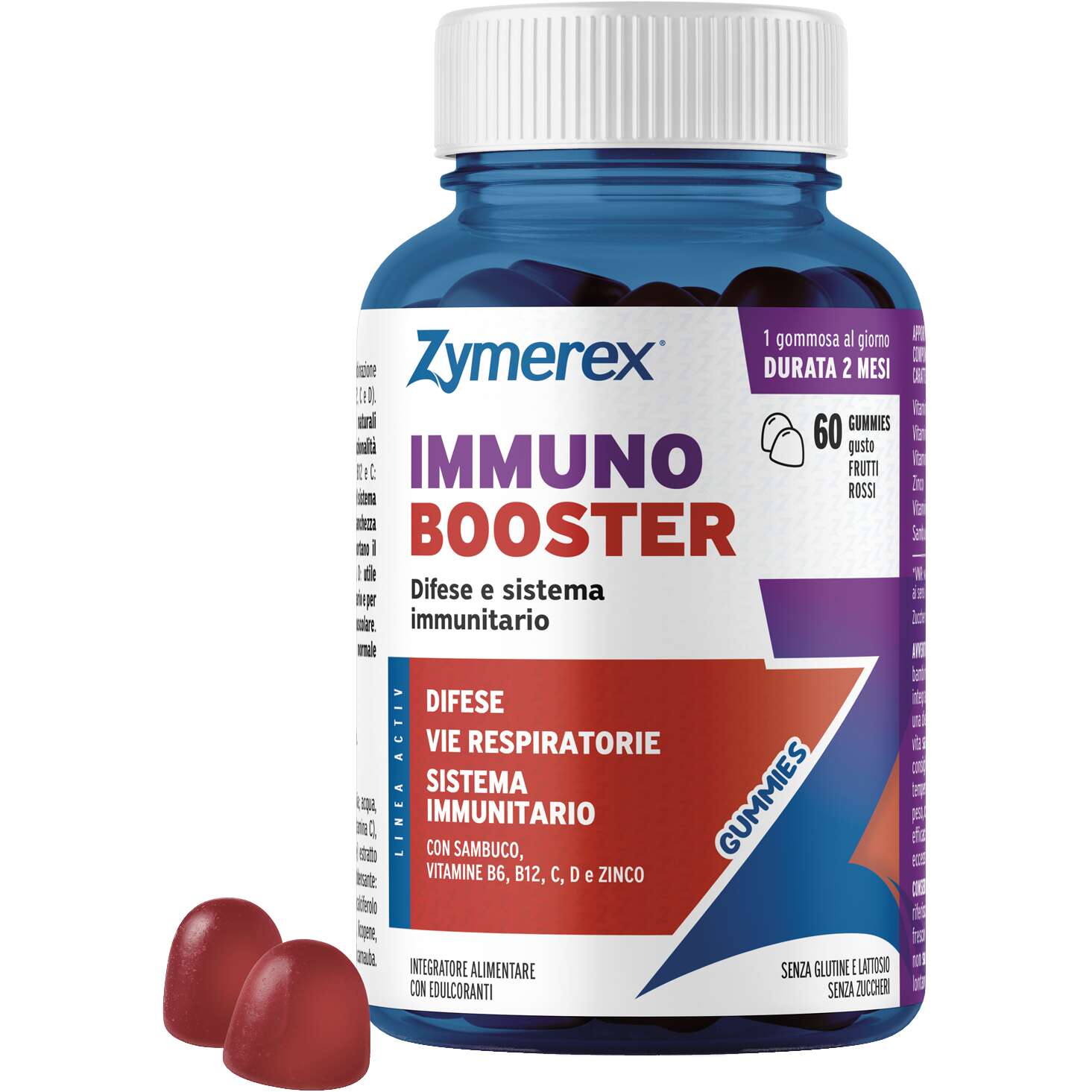 Zymereximmunobooster - Zymerex immuno booster 60 gummies gusto frutti rossi senza zuccheri con edulcoranti senza glutine senza lattosio