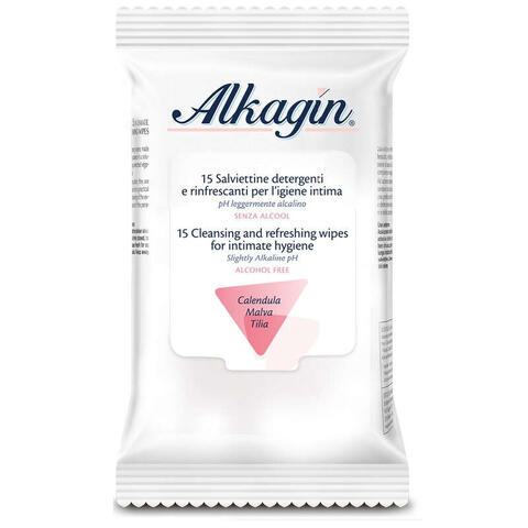 Alkagyn - Alkagin salviettine detergenti e rinfrescanti per l'igiene intima ph leggermente alcalino senza alcool 15 pezzi calendula malva e tilia