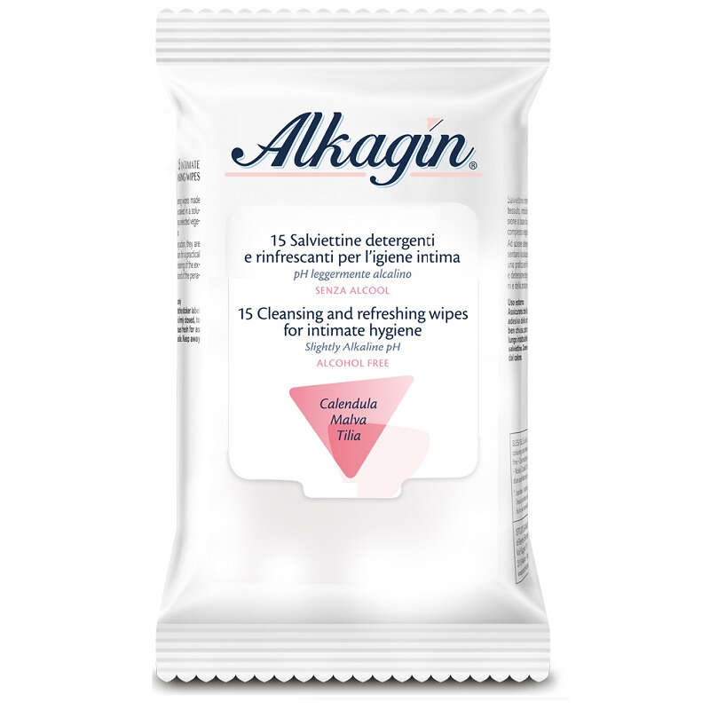 Alkagyn - Alkagin salviettine detergenti e rinfrescanti per l'igiene intima ph leggermente alcalino senza alcool 15 pezzi calendula malva e tilia