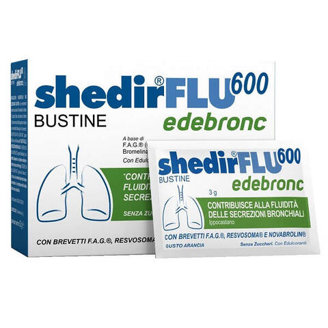 Shedirflu 600 edebronc - 20 bustine da 3 g gusto arancia, senza glutine, naturalmente privo di lattosio, senza zuccheri, con edulcorante
