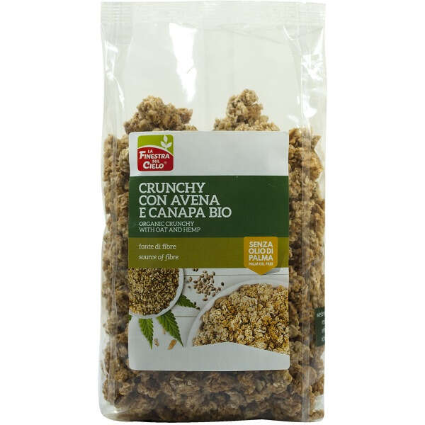 La finestra sul cielo - Fsc crunchy con avena e canapa bio ad alto contenuto di fibra con olio di girasole e senza olio di palma 375 g