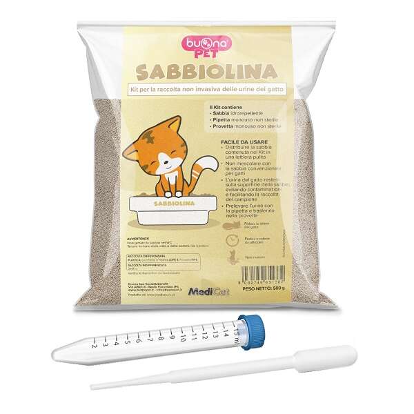 Buonapet - Sabbiolina kit con sabbia idrorepellente 500 g + pipetta monouso non sterile + provetta monouso non sterile