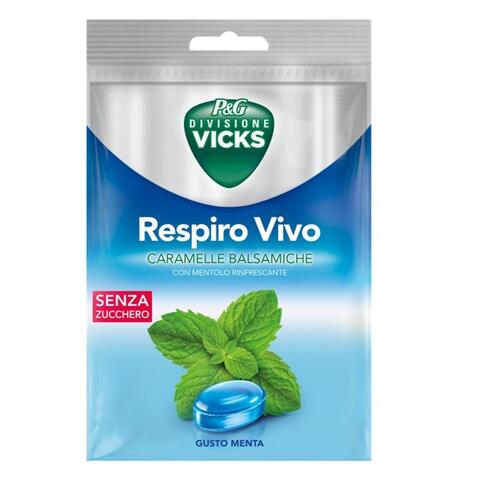 Vicks - Respiro vivo caramelle balsamiche menta 72 g con edulcoranti