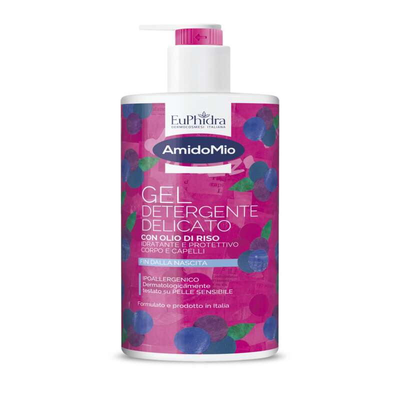 Euphidra - Amidomio gel detergente delicato con olio di riso idratante e protettivo corpo e capelli fin dalla nascita ipoallergenico 750 ml