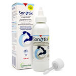 Sonotix - Detergente auricolare profondo cani e gatti 120 ml + cannula corta rigida + cannula lunga flessibile