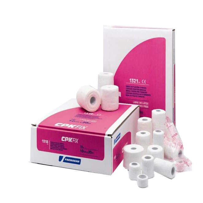 Farmaban - Cpk fix latex free 10cm x 20m benda elastica coesiva di fissazione latex free dispenser box 16 pezzi