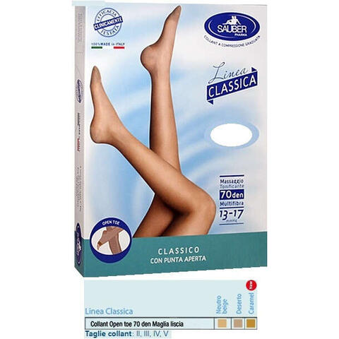 Sauber - Collant open toe maglia liscia 70 den colore neutro beige taglia 4 linea classica