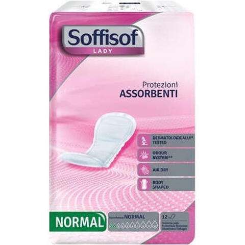 Soffisof - Pannolone per incontinenza con protezioni discrete morbide e anatomiche con nucleo super assorbente e uno speciale filtrante esterno traspirante  lady normale 12 pezzi