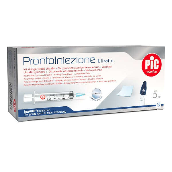 Prontoiniezione ultrafin kit siringa tampone - Prontoiniezione ultrafin kit siringa sterile 5 ml gauge 23 10 pezzi + tamponcino assorbente monouso + aprifiala