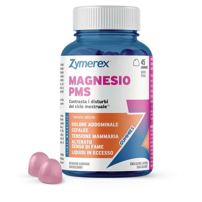 Zymerex - Magnesio pms 45 gummies gusto pesca con edulcoranti senza zuccheri senza glutine senza lattosio