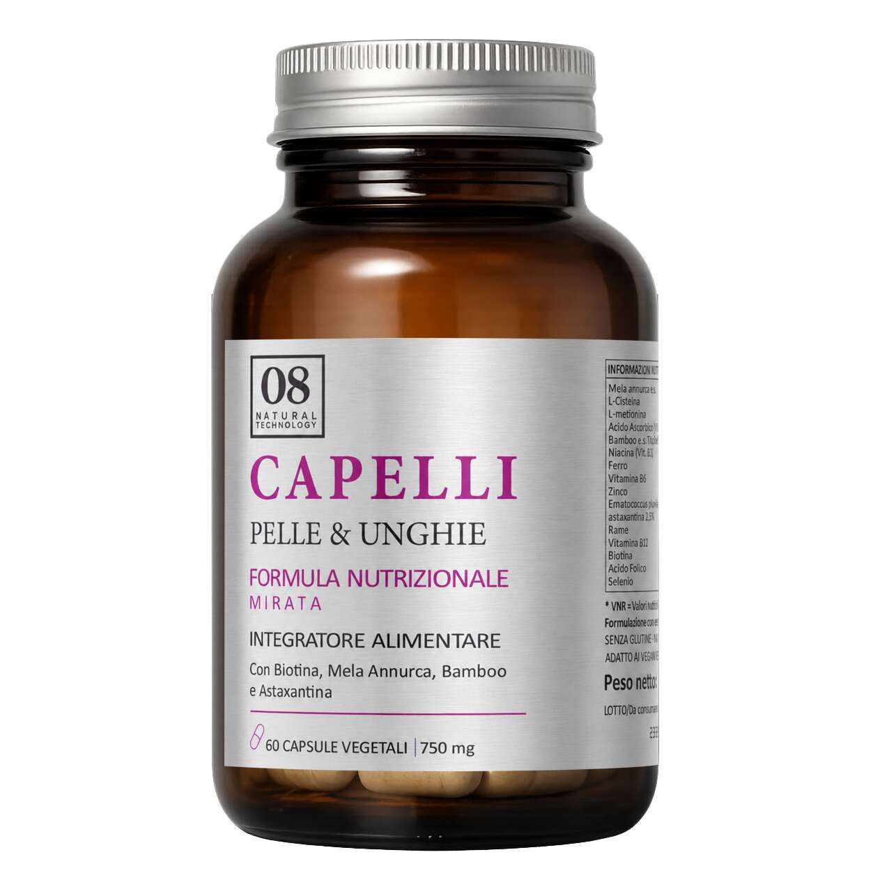08 natural technology - Capelli pelle unghie formula nutrizionale mirata 60 capsule